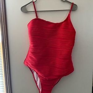 red one piece swimsuit